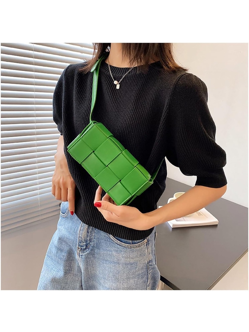 Purse Green Woven Crossbody Bag - Women